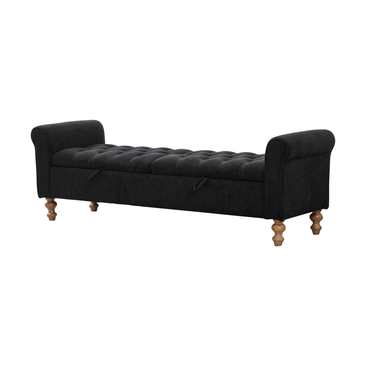 Modern Upholstered Storage Bench With Rolled Armrests]