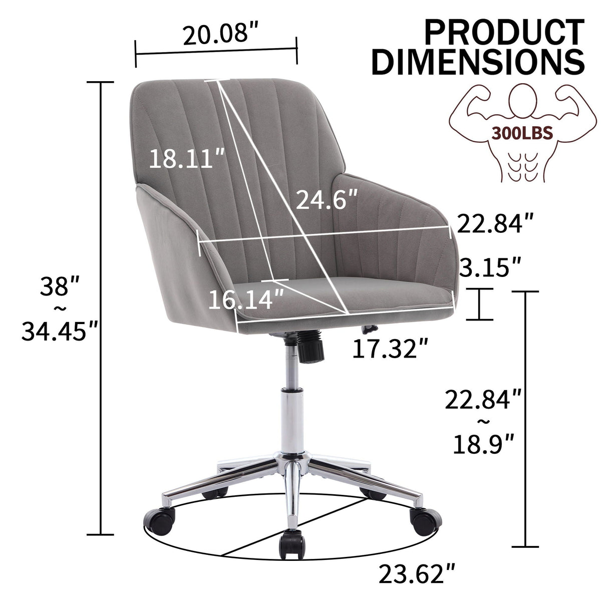 Adjustable Ergonomic Office Chair, Swivel Backrest Seat by Couch.com