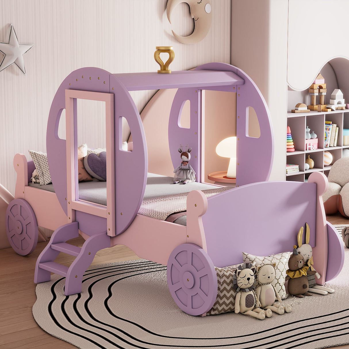 Princess Carriage Bed With Crown, Platform Car Bed With Stair by Couch.com