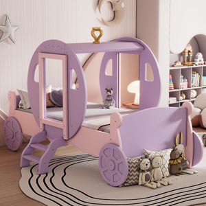 Princess Carriage Bed With Crown, Platform Car Bed With Stair by Couch.com
