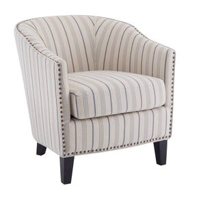 Transitional Upholstered Stripe Barrel Chair with Birch Wood Legs