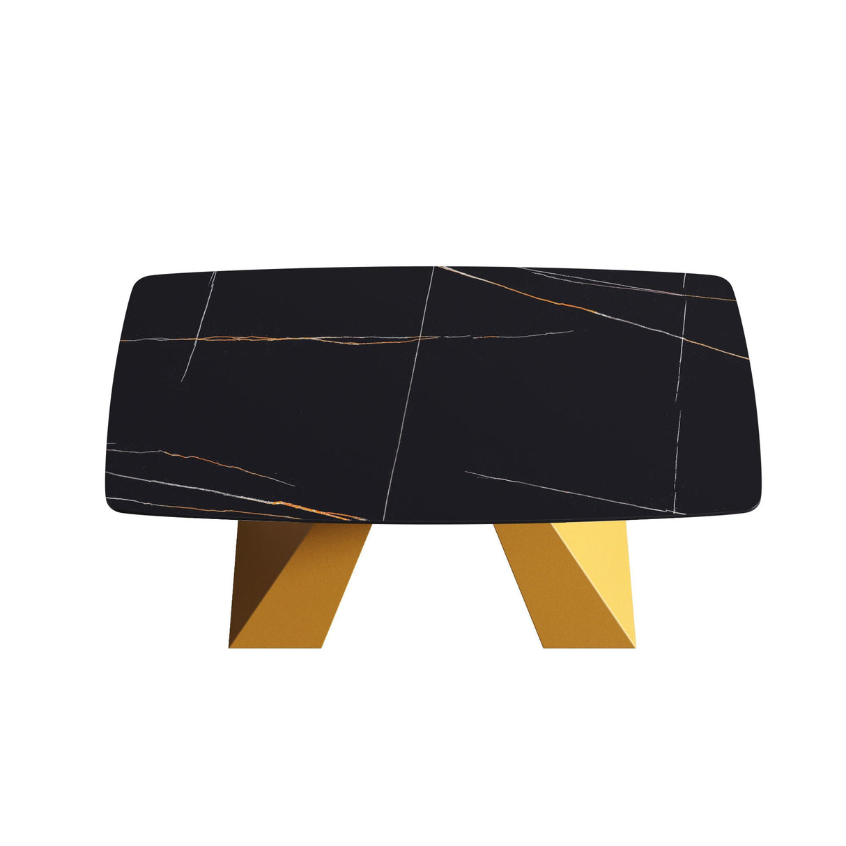 63" Artificial Stone Black Curved Golden Metal Leg Dining Table, 6 People - Black / Gold by Couch.com