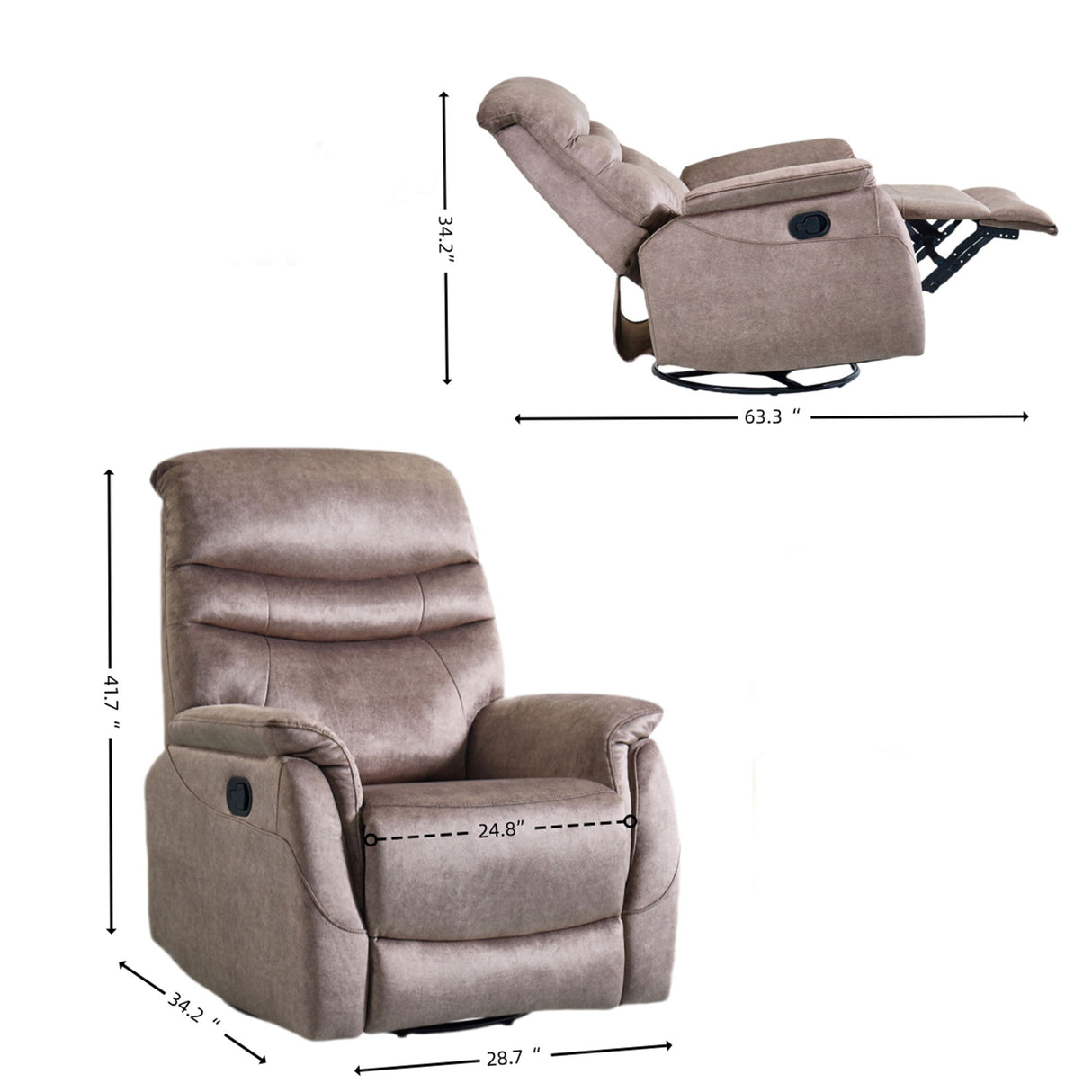 Rocking Swivel Recliner Chair For Living Room, 360 Degree Swivel, Adjustable Modern Reclining Chair, Classic And Traditional Recliner Sofa With Lumbar Support - Dark Gray by Couch.com