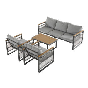 4-Pieces Outdoor Metal Patio Furniture Set with Cushions