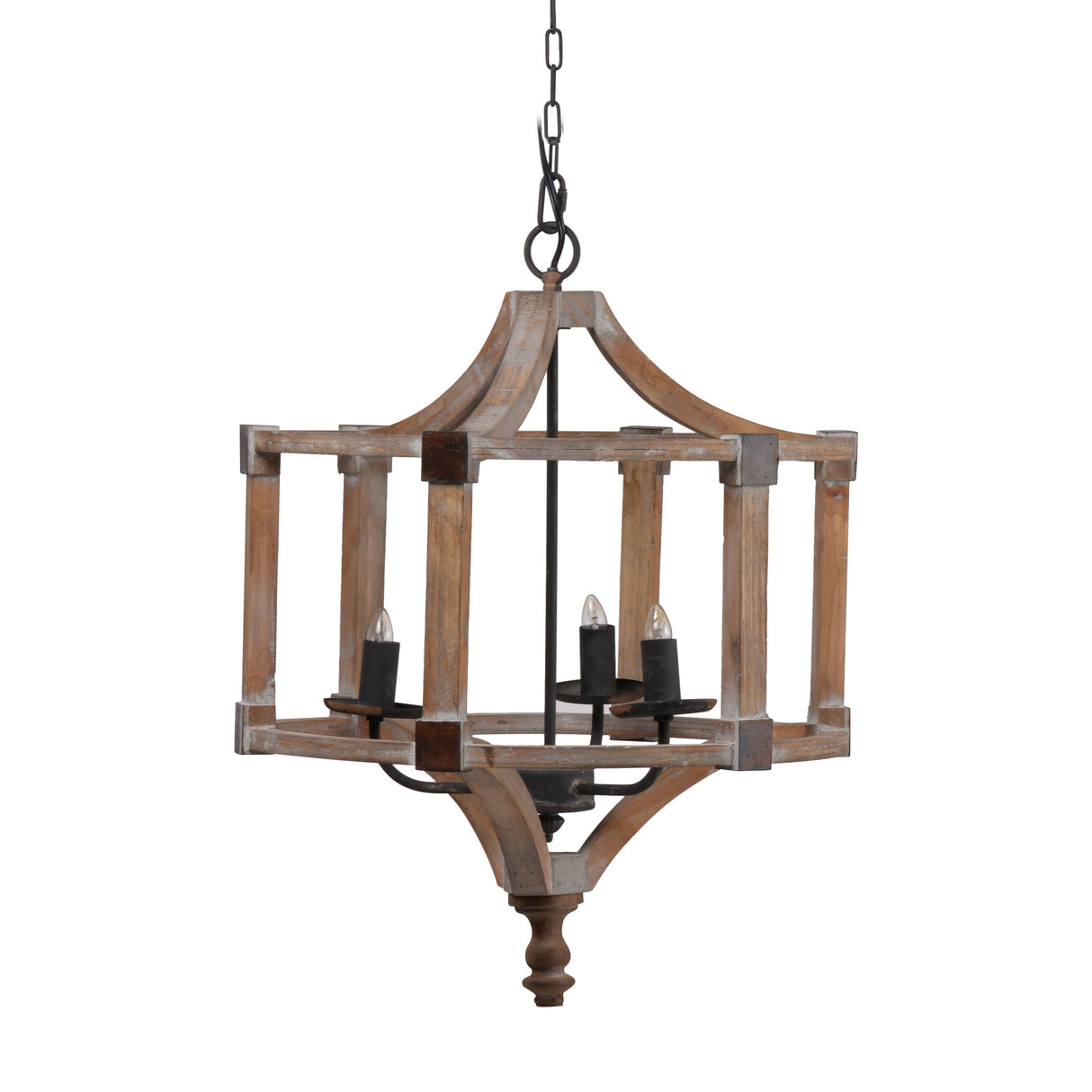 3 Light Wood Drum Chandelier, Hanging Light Fixture With Adjustable Chain For Kitchen, Bulb Not Included - Brown by Couch.com
