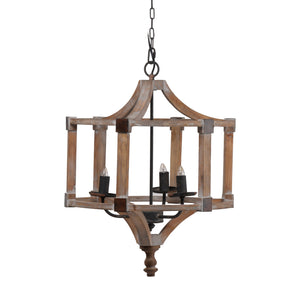 3 Light Wood Drum Chandelier, Hanging Light Fixture With Adjustable Chain For Kitchen, Bulb Not Included - Brown by Couch.com