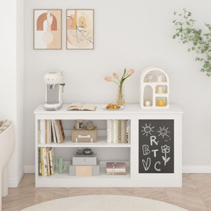 3 In 1 Bookshelf And Toy Storage Cabinet With Chalkboard, Organizer For Playroom - White