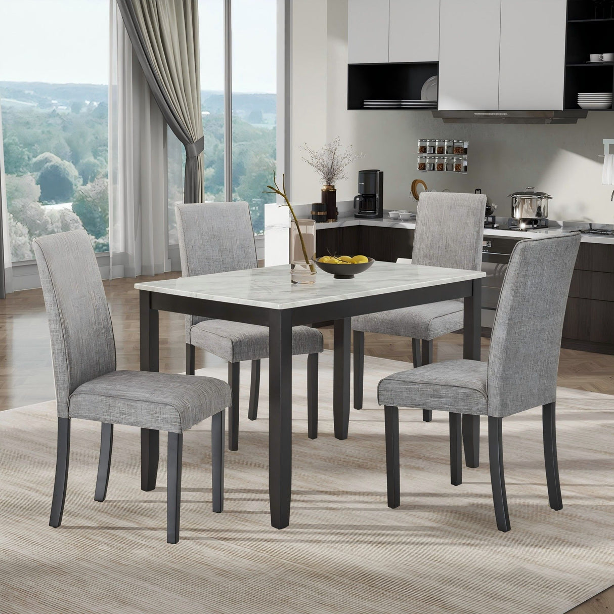 Modern 5 Piece Dining Set With Faux Marble Tabletop For Kitchen Or Dining Room - White / Dark Espresso by Couch.com
