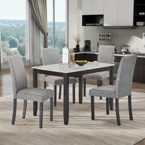 Modern 5 Piece Dining Set With Faux Marble Tabletop For Kitchen Or Dining Room - White / Dark Espresso by Couch.com