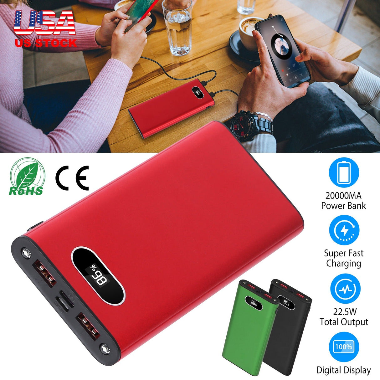20000Mah Power Bank Portable Charger External Battery Pack 22.5W Super Fast Charging with LED Display Flashlight Fit for iPhone Samsung by DirectDeals