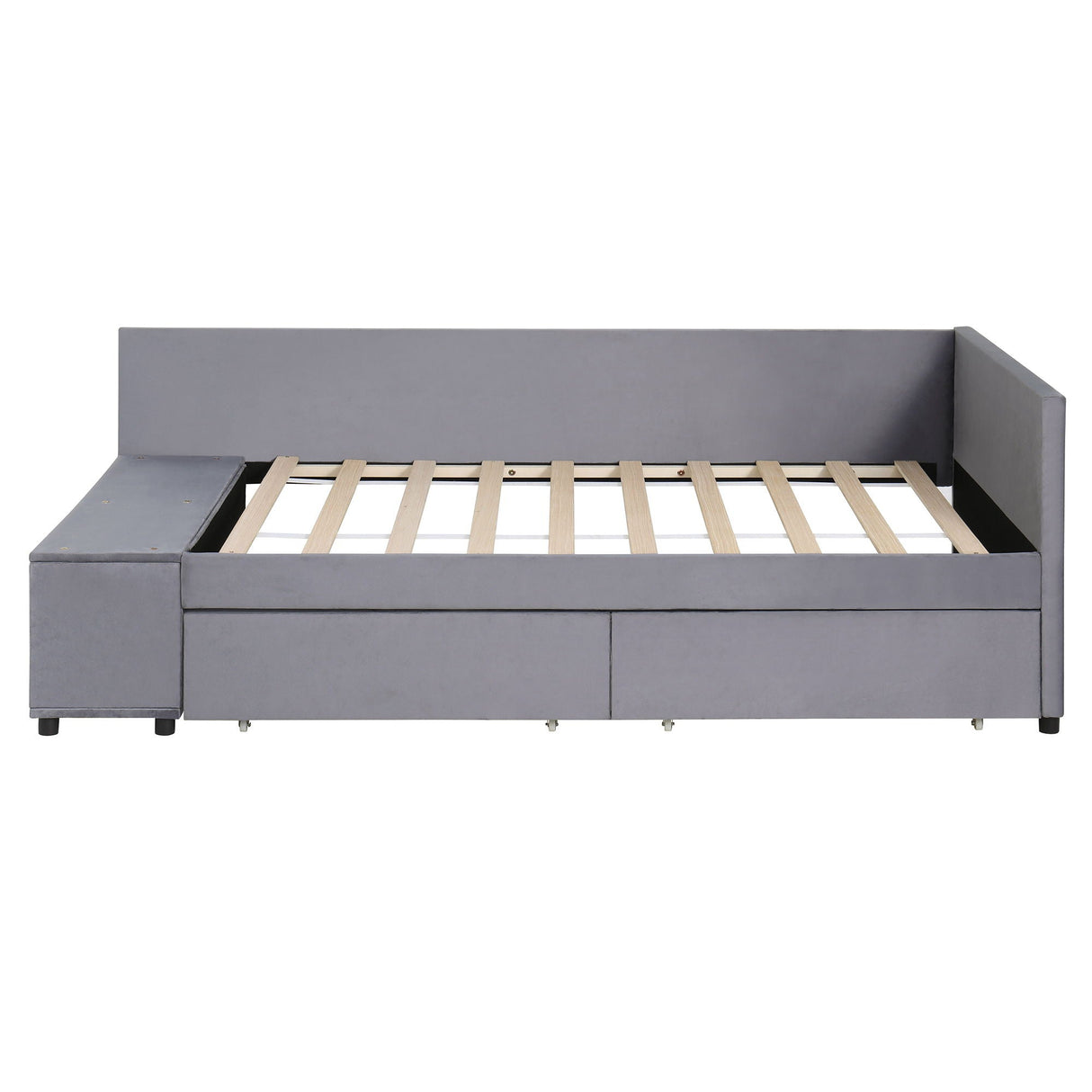 L Shaped Upholstered Platform Bed With Storage And Drawers by Couch.com