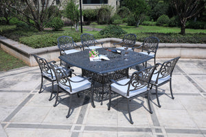 Square 8 Person 64" Long Aluminum Dining Set With Cushions by Couch.com