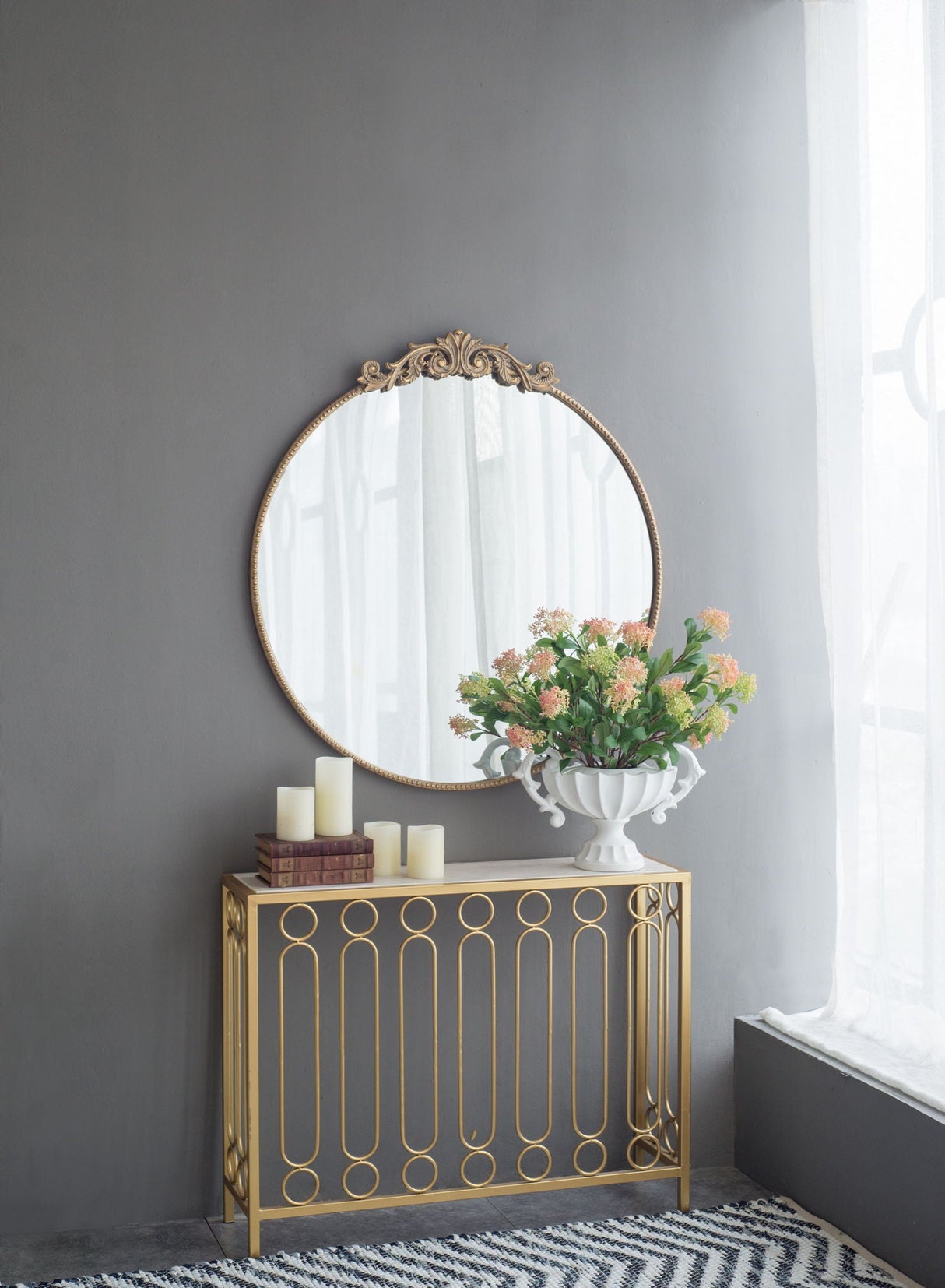 Classic Design Mirror With Baroque Inspired Frame For Bathroom, Entryway Console Lean Against Wall by Couch.com