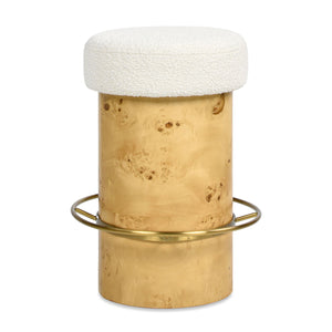 Nebula - Backless Round Upholstered Counter Stool With Burl - Ivory White by Couch.com