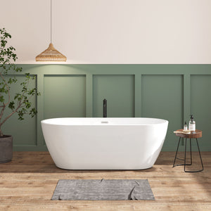 Acrylic Freestanding Soaking Bathtub With Classic Slotted Overflow And Toe-Tap Drain In Chrome, Cupc Certified.Easy To Install, 02138 - Glossy White by Couch.com