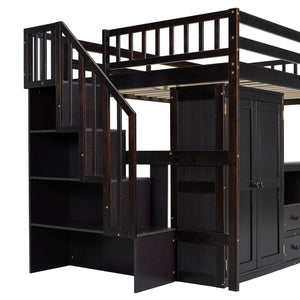 Loft Bed With Stairs, Bookshelf, Drawers, Desk & Wardrobe, Space Saving Multifunctional Furniture by Couch.com