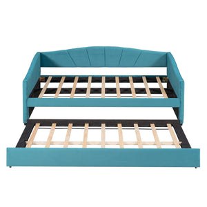 Upholstered Daybed Sofa Bed With Trundle Bed And Wood Slat by Couch.com