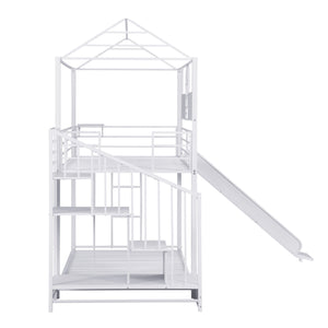 Twin Over Twin Metal Bunk Bed With Slide And Steps by Couch.com