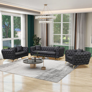 Modern Sofa Couch Upholstered Sofa With Sturdy Metal Legs, Button Tufted Back, Single Sofa Chair For Living Room, Apartment, Home Office - Black by Couch.com