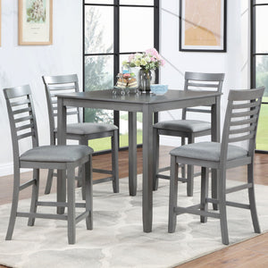 5 Piece Dining Table Set, Wooden Dining Square Table Set For 4, Counter Height Kitchen Table Set With Square Table And 4 Upholstered Chairs - Gray by Couch.com