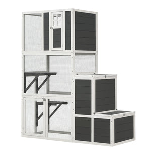 3 Tier Wooden Outdoor & Indoor Cat House Suitable For 1-3 Cats Cat Enclosure Resting Box With 4 Platforms And 2 Doors Cat Shelter Kitty House With A Jump Box For Hiding And Resting Cat Cage - Gray by Couch.com