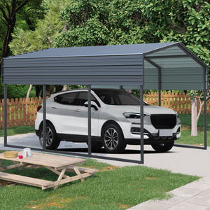 10 X 15 Ft Carport, Outdoor Carport, Heavy Duty Carport Canopy With Galvanized Steel Roof And Frame, Metal Carport Large Garage For Driveway Car, Truck - Charcoal by Couch.com