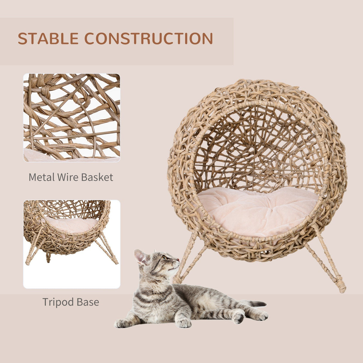 20.5' Weaved Banana Leaf Cat Bed with Cushion Beige