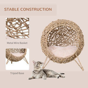 20.5' Weaved Banana Leaf Cat Bed with Cushion Beige