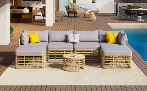 Outdoor Patio Furniture, All-Weather Rattan Sectional Sofa Set With Thick Cushions And Pillows, Freely Combined Conversation Sets For Garden, Backyard, Balcony by Couch.com
