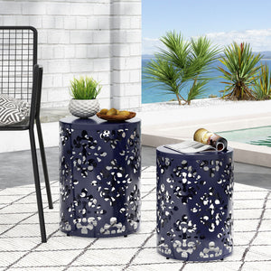 Modern Iron Cut Design End Table Set of 2 - Navy Blue