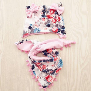 Baby Cotton Hat  Autumn Winter Children Scarf Hat Sets  Bowknot Ear Baby Girl Boy Warm Beanies Cap Neck Warmer Scarf Fleece Balaclava Hood Ski Mask Cold Weather Face Mask Neck Warmer Winter Nose Warmer