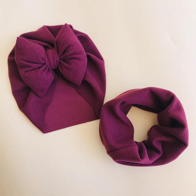 Baby Cotton Hat  Autumn Winter Children Scarf Hat Sets  Bowknot Ear Baby Girl Boy Warm Beanies Cap Neck Warmer Scarf Fleece Balaclava Hood Ski Mask Cold Weather Face Mask Neck Warmer Winter Nose Warmer