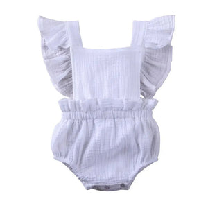 Baby Girl Ruffled Solid Color Sleeveless Backless Romper Jumpsuit Comfy Outfit Excellent Gift For Your Baby Girl