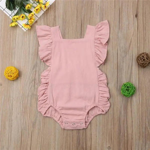 Baby Girl Ruffled Solid Color Sleeveless Backless Romper Jumpsuit Comfy Outfit Excellent Gift For Your Baby Girl