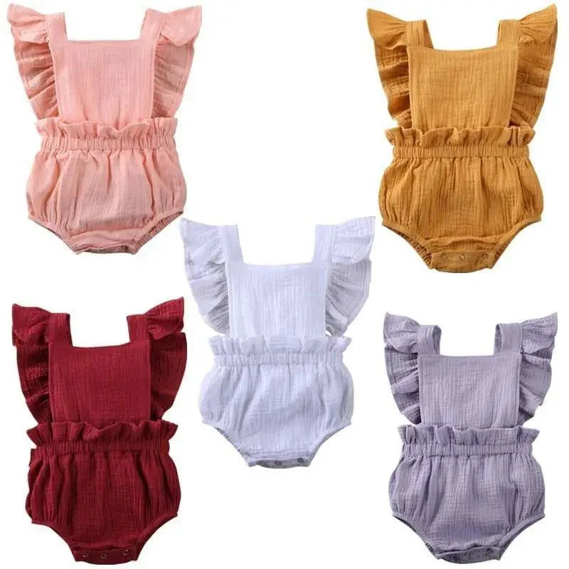 Baby Girl Ruffled Solid Color Sleeveless Backless Romper Jumpsuit Comfy Outfit Excellent Gift For Your Baby Girl
