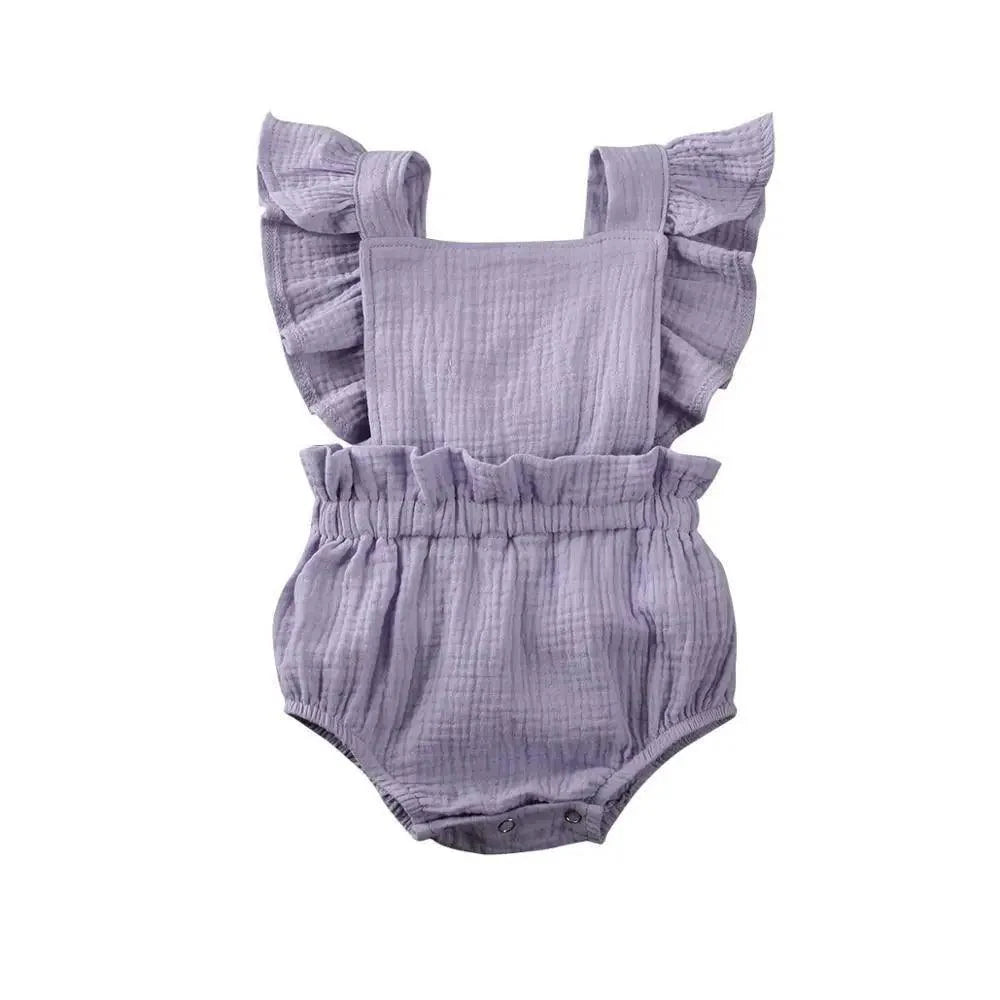 Baby Girl Ruffled Solid Color Sleeveless Backless Romper Jumpsuit Comfy Outfit Excellent Gift For Your Baby Girl