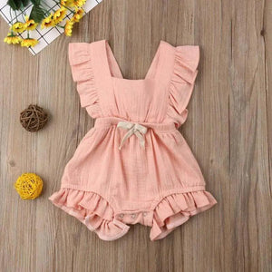 Baby Girl Ruffled Solid Color Sleeveless Backless Romper Jumpsuit Comfy Outfit Excellent Gift For Your Baby Girl