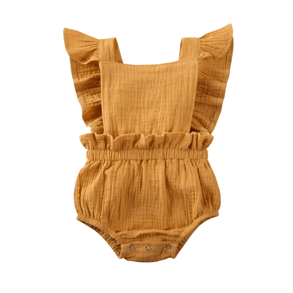 Baby Girl Ruffled Solid Color Sleeveless Backless Romper Jumpsuit Comfy Outfit Excellent Gift For Your Baby Girl
