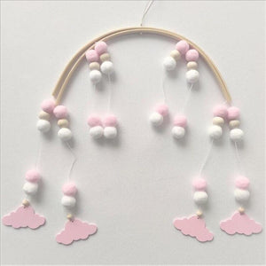 Baby Nordic Wooden Beads Wind Chimes with Wool Balls Nursery Mobile Crib Bed Bell Baby Bedroom Ceiling Wooden Beads Wind Chime Hanging Newborn Baby Bed Hanging Wind-bell Crib Tent Kids Room Decorations Ornaments