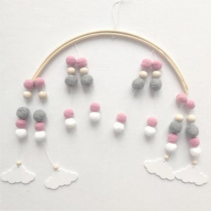Baby Nordic Wooden Beads Wind Chimes with Wool Balls Nursery Mobile Crib Bed Bell Baby Bedroom Ceiling Wooden Beads Wind Chime Hanging Newborn Baby Bed Hanging Wind-bell Crib Tent Kids Room Decorations Ornaments