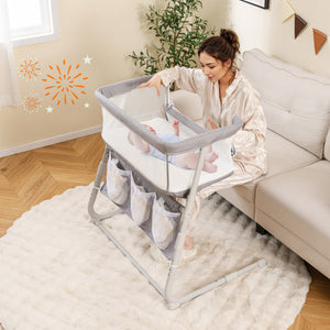 Baby Bassinet Bedside Crib with Adjustable Height Comfy Mattress-Gray