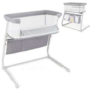 Baby Bassinet Bedside Crib with Adjustable Height Comfy Mattress-Gray