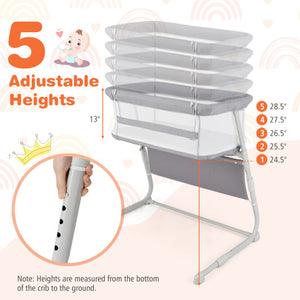 Baby Bassinet Bedside Crib with Adjustable Height Comfy Mattress-Gray