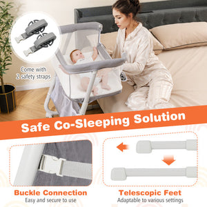 Baby Bassinet Bedside Crib with Adjustable Height Comfy Mattress-Gray