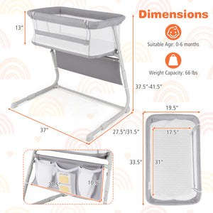 Baby Bassinet Bedside Crib with Adjustable Height Comfy Mattress-Gray