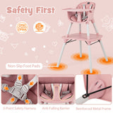 4-in-1 Baby Convertible Toddler Table Chair Set with PU Cushion-Pink