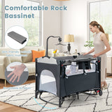 5-in-1 Baby Nursery Center Foldable Toddler Bedside Crib with Music Box-Gray