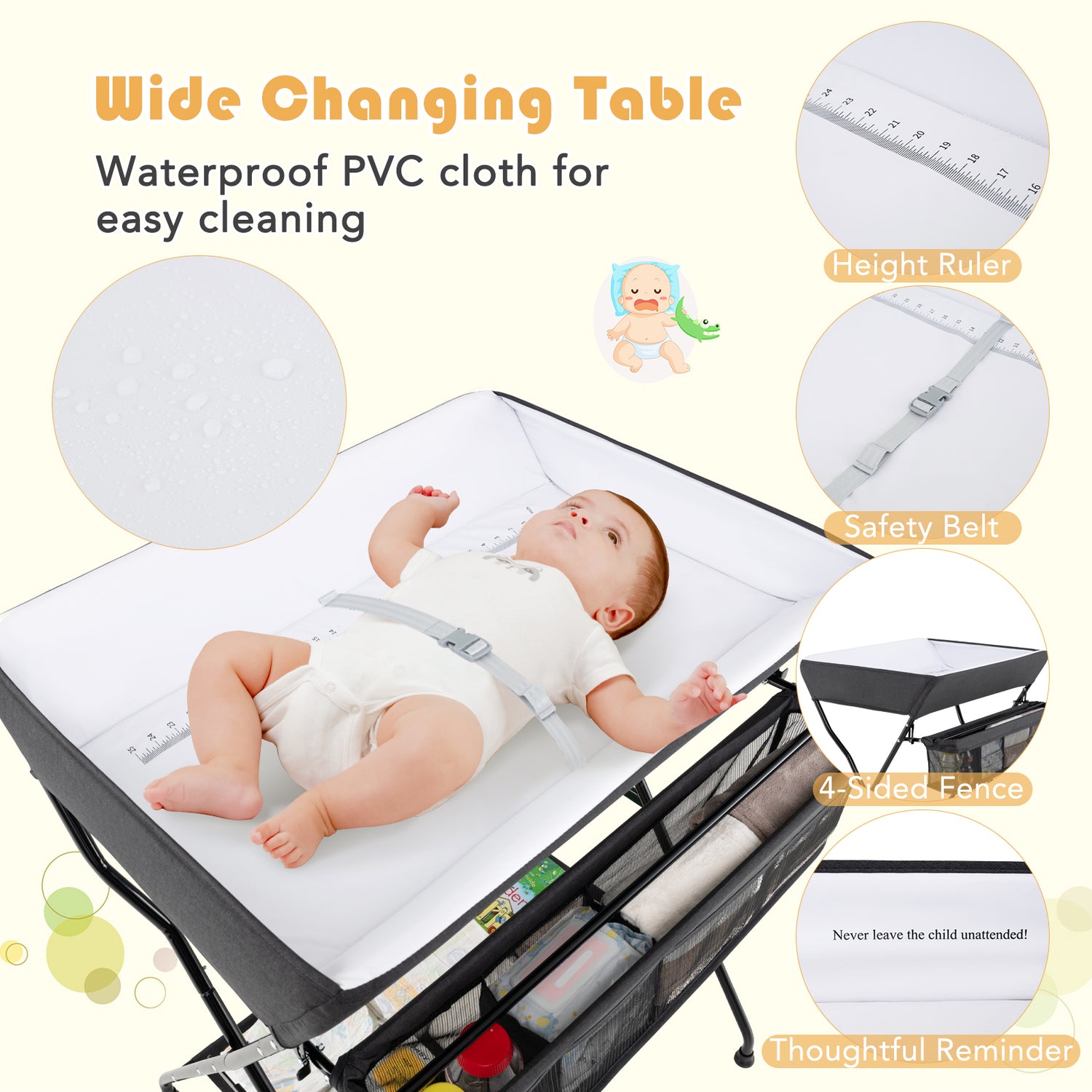 Baby Storage Folding Diaper Changing Table-Black