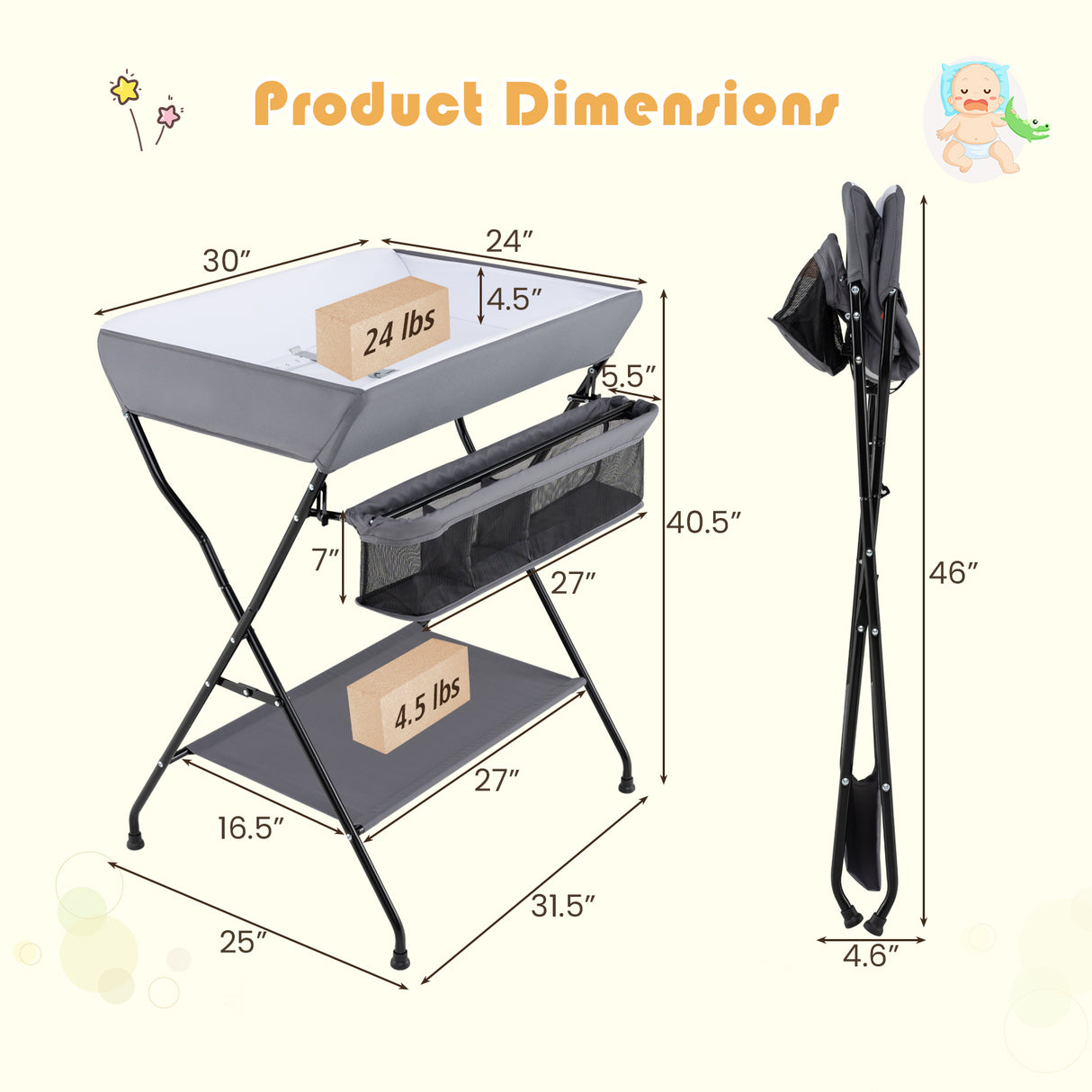 Baby Storage Folding Diaper Changing Table-Black