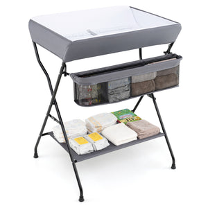 Baby Storage Folding Diaper Changing Table-Gray